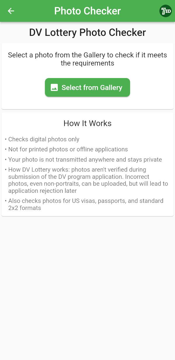 7ID DV Program photo checker - kako učitati fotografiju